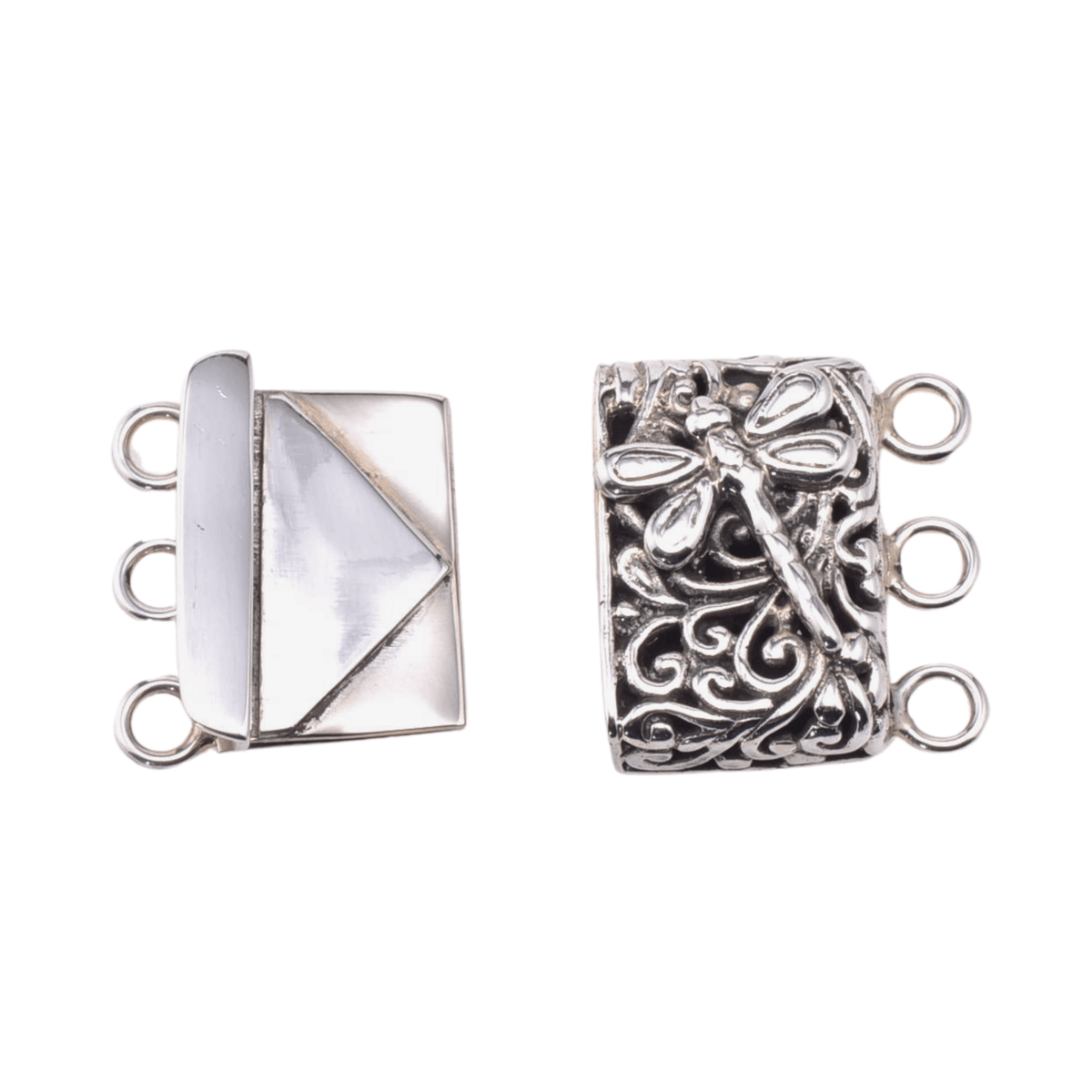 Sterling Silver Dragonfly Box Clasp 3-Strand | Continental