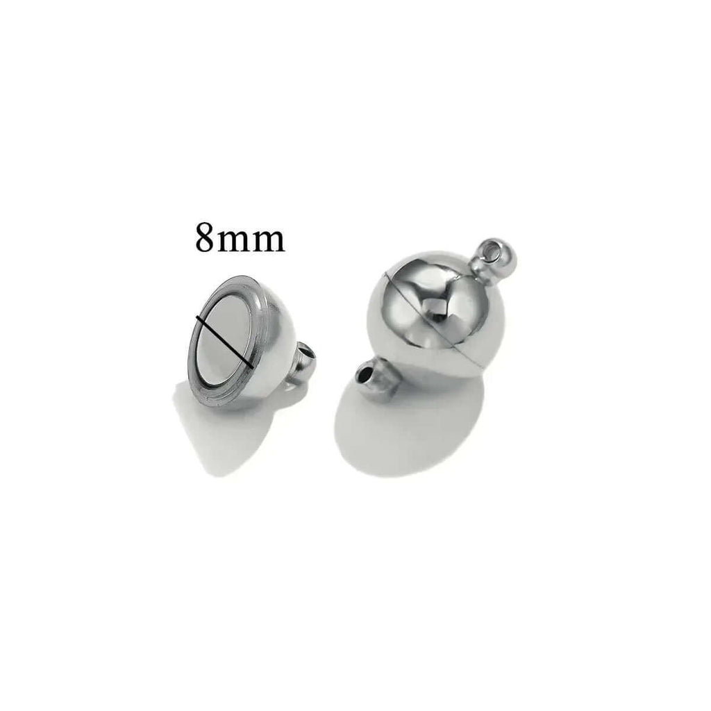 8mm round stainless steel magnetic clasp connector for jewelry making, showcasing sleek design and powerful hold.