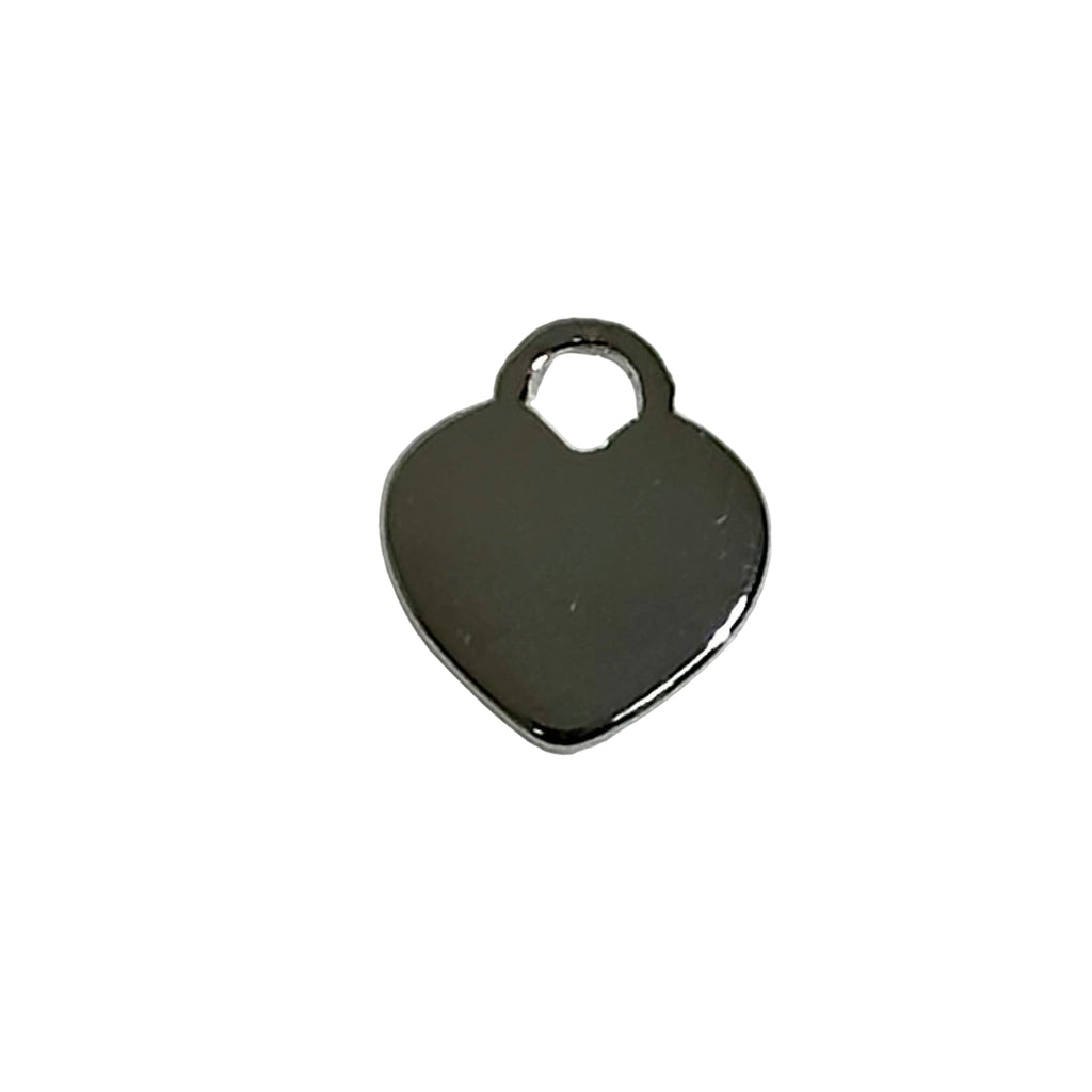 Heart-shaped silver tag on a white background
