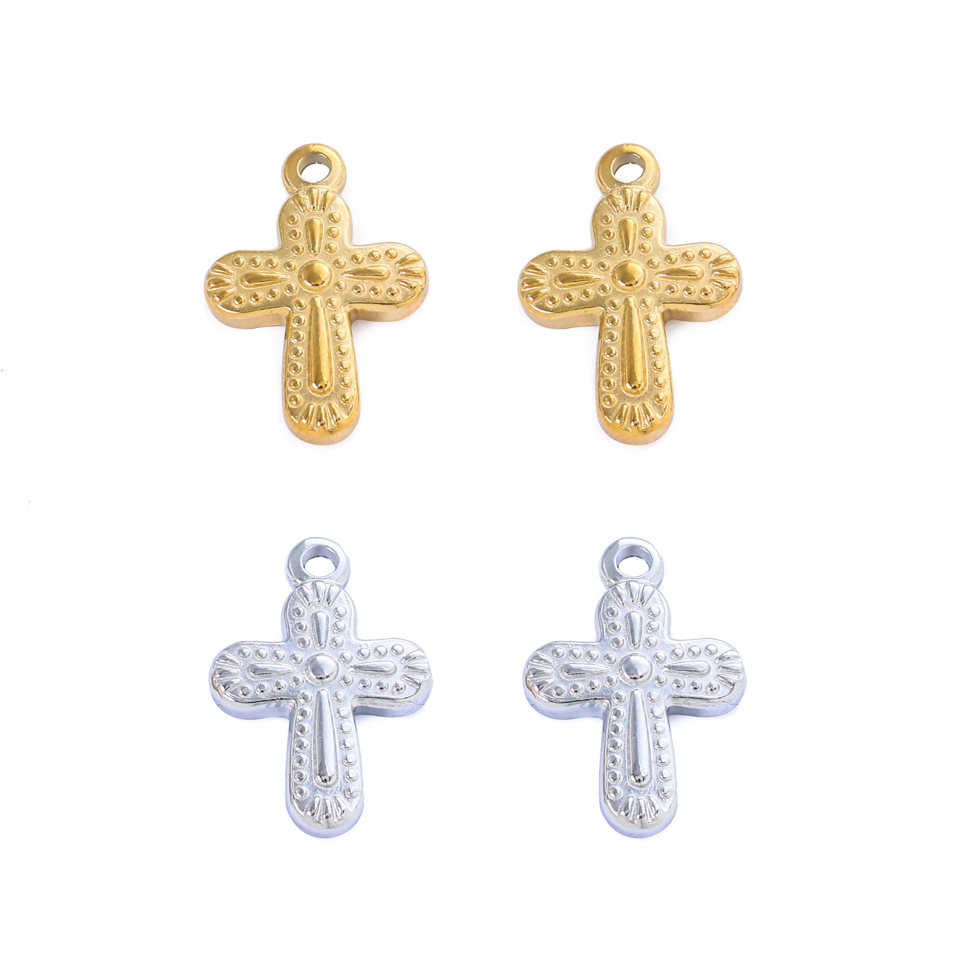 SSC9 13mm x 19mm Cross Charm Sold by the Piece Available in Stainless Steel and Waterproof Gold