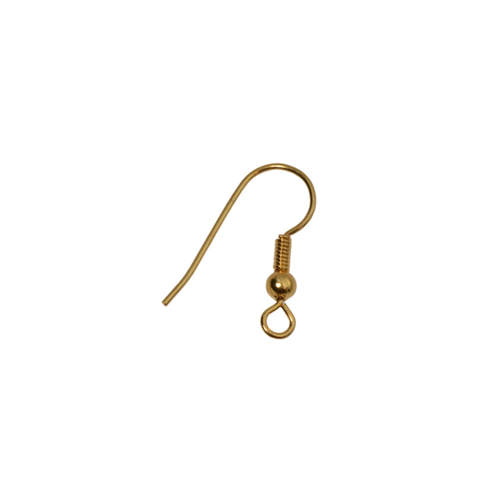 Gold earring hook on a light gray background