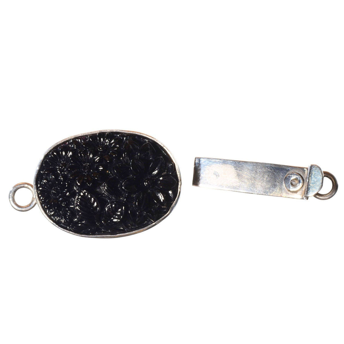 Sterling Silver Oval Clasp | Black Floral Inlay | Continental