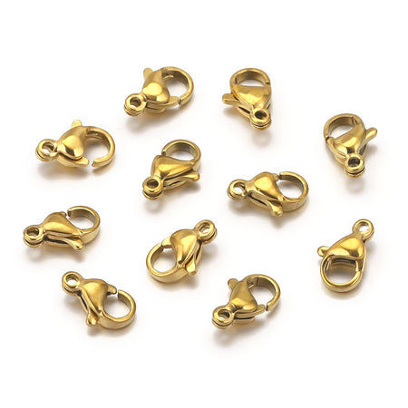 C102SS/G Permanent Waterproof Gold 12mm X 7mm Lobster Claw Clasp Made From Stainless Steel Sold By The Gross