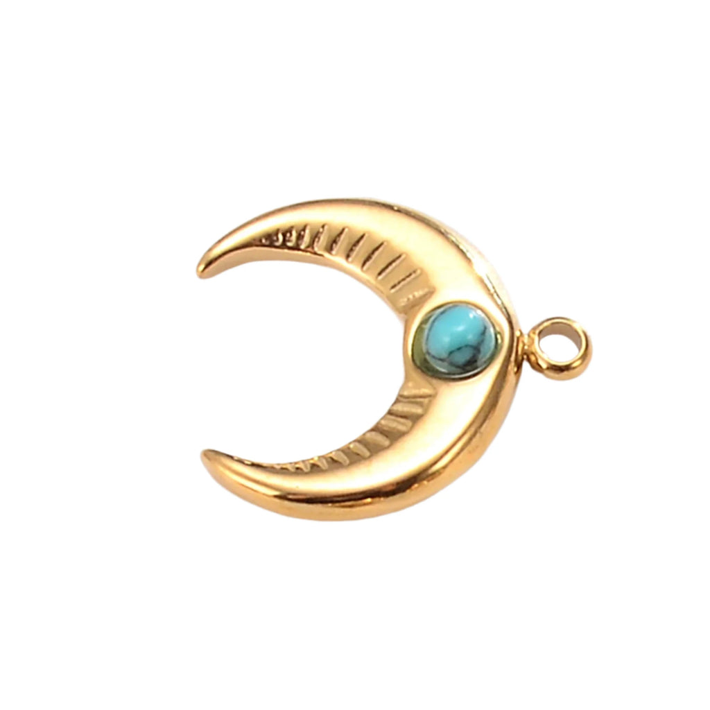 Waterproof Gold Moon Charm for jewelry making, sold individually. A003.