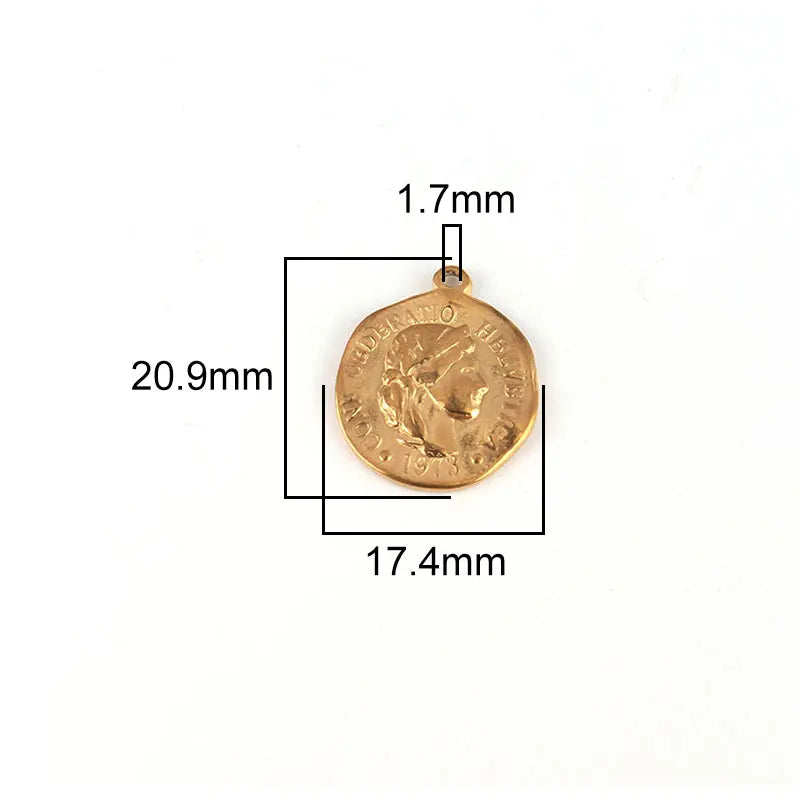 17mm Ancient Roman Coin Charm in Waterproof Gold. A015.