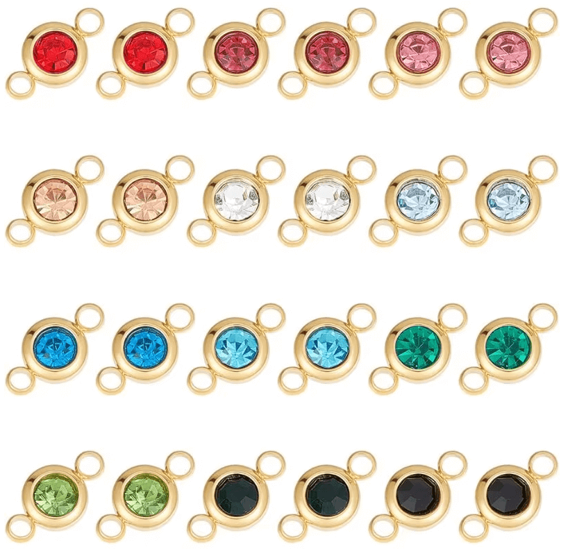 Birthstone connector charms in non tarnish gold perfect for permanent jewelry