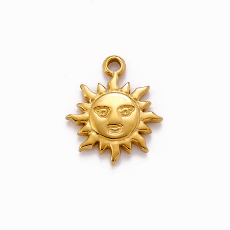 SSC1 15mm x 18mm Smiley Face Sun Charm Sold by the Piece Available in Stainless Steel and Waterproof Gold
