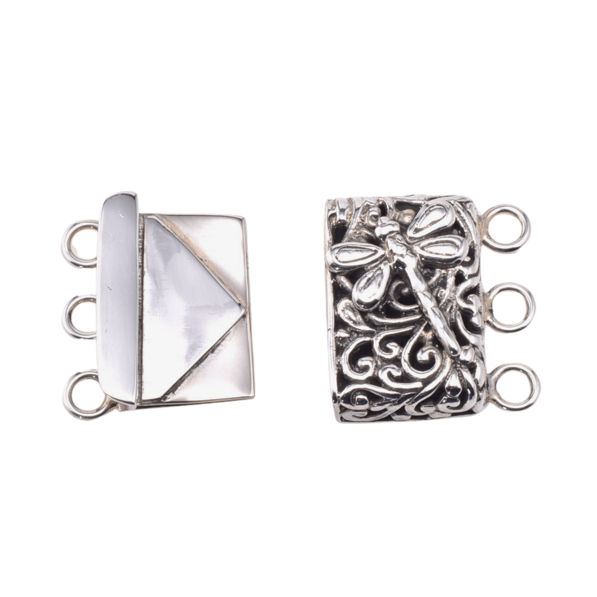 Sterling Silver Dragonfly Box Clasp 3-Strand | Continental