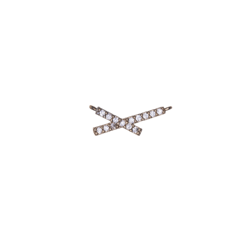 13mm x 5mm Inlaid Crystal 'X' Charm made from zinc, featuring 14 cubic zirconia crystals, available in silver and 18k gold finishes.
