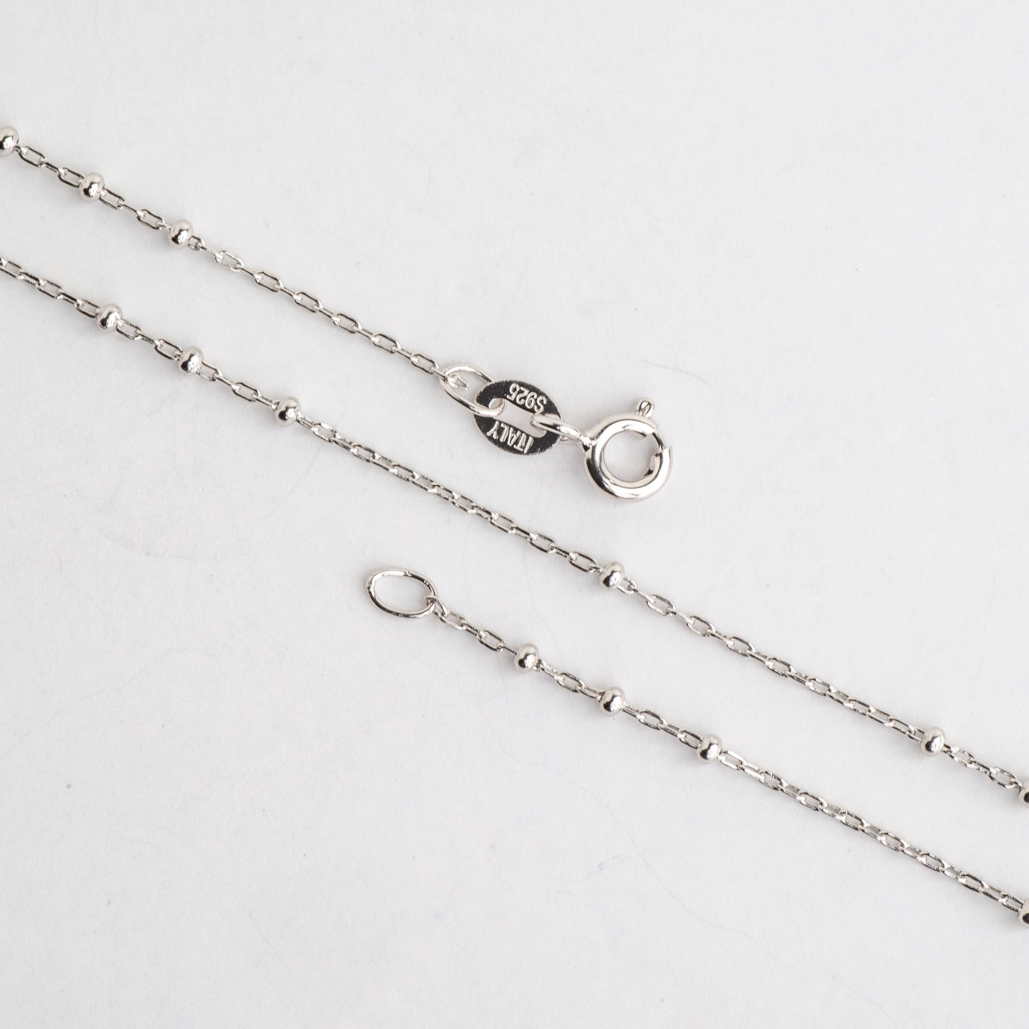 Necklace 16 inch N9ST 1mm Satellite Chain With 1.75mm Bead Sterling Silver Necklace With Spring Ring Clasp Available in 3 Sizes Made in Italy .925 Sterling Silver N9ST16