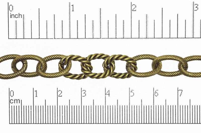 15mm x 9.5mm Oval Textured Rope Chain - Brass - Sold by the Foot - CH-846